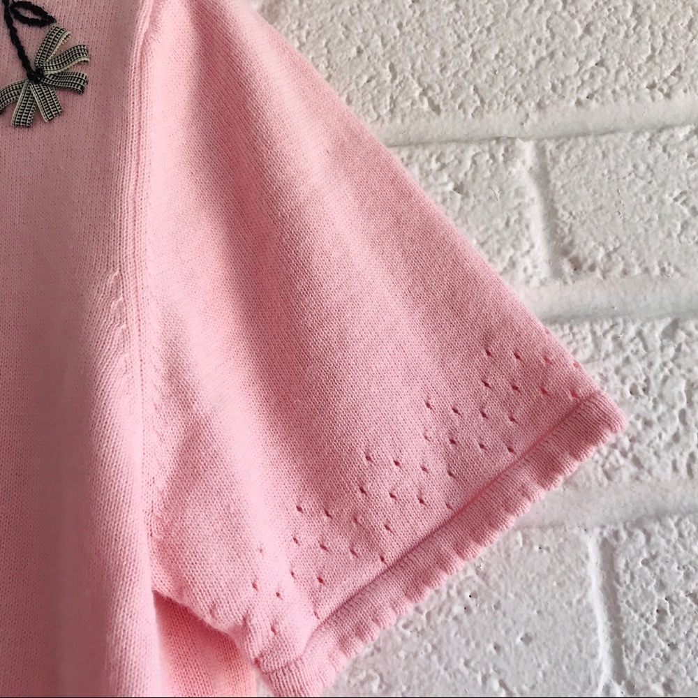 Draper’s & Damon’s Pink Sweater Knit Top Medium Vintage Short Sleeve Cottagecore - Picture 6 of 13